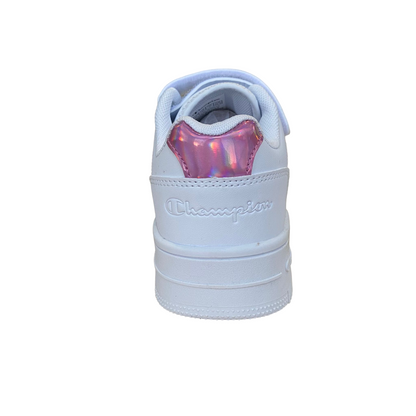 Champion scarpa sneakers da bambina con logo glitterato laccio elastico e velcro S32830-WW010  bianco-rosa