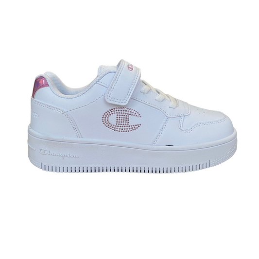Champion scarpa sneakers da ragazza con con logo glitterato S32872-WW010 bianco-rosa