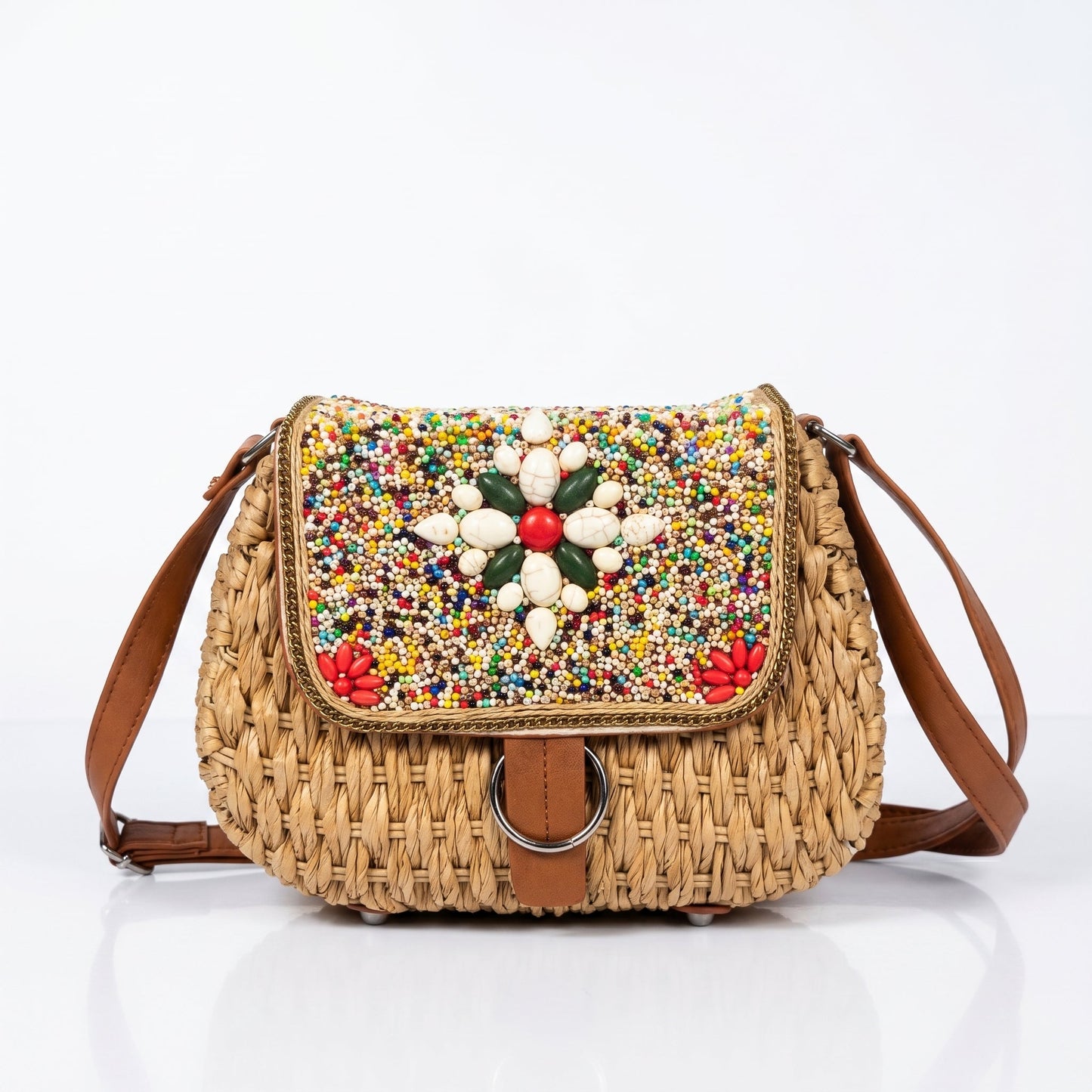 Stile Donna Bags - Borsa a Tracolla in Rafia Intrecciata