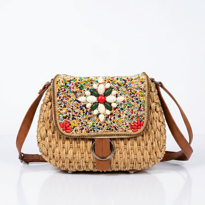 Stile Donna Bags - Borsa a Tracolla in Rafia Intrecciata