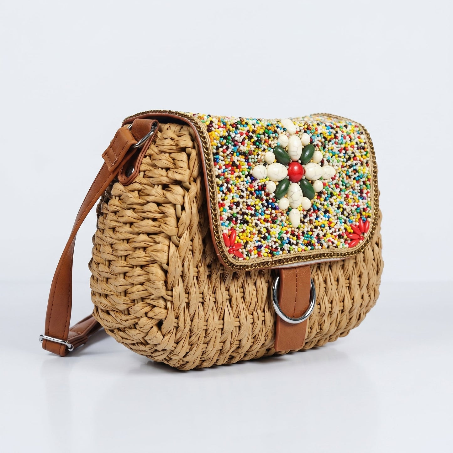 Stile Donna Bags - Borsa a Tracolla in Rafia Intrecciata