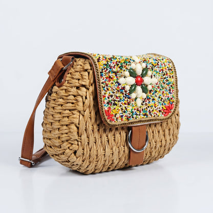 Stile Donna Bags - Borsa a Tracolla in Rafia Intrecciata