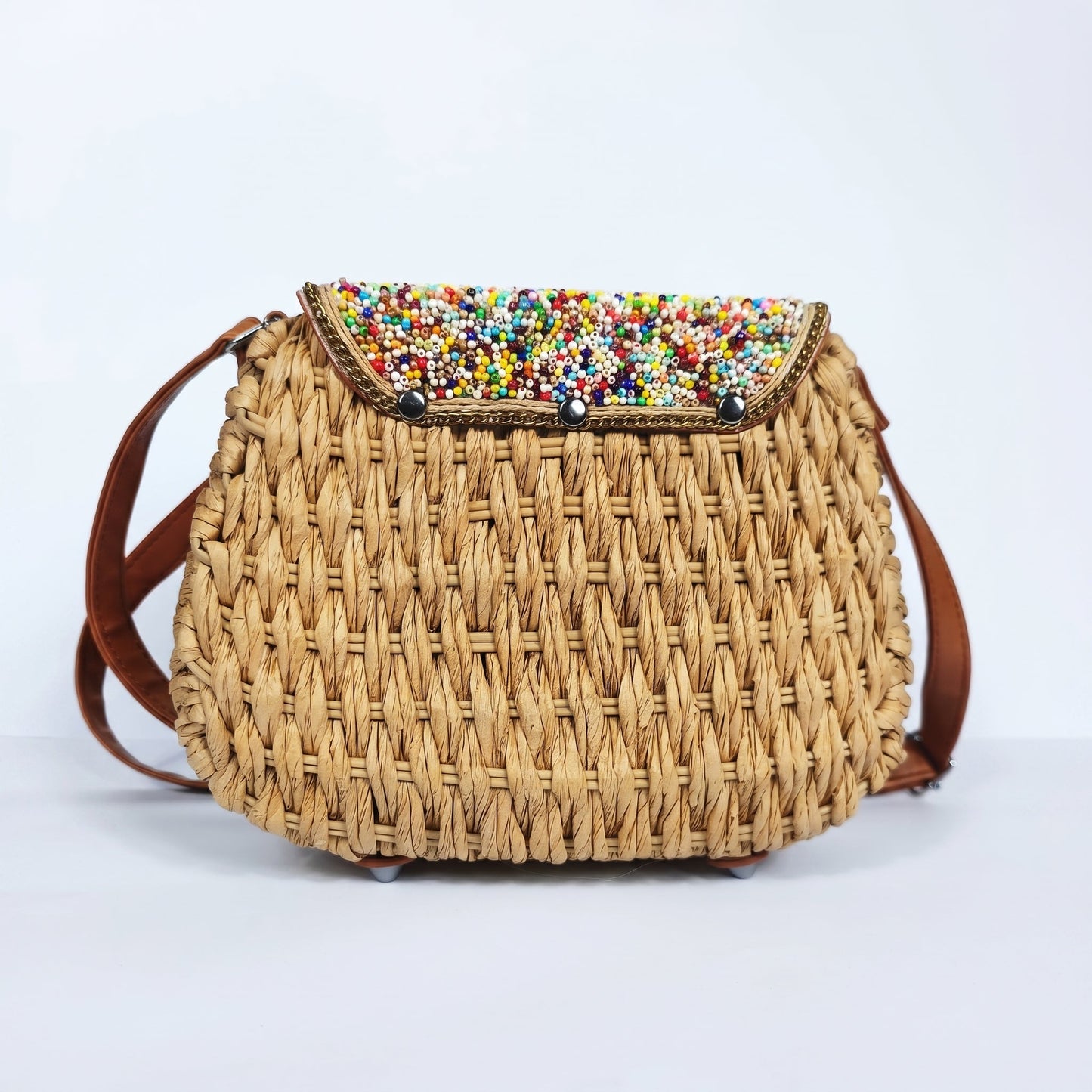 Stile Donna Bags - Borsa a Tracolla in Rafia Intrecciata