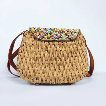Stile Donna Bags - Borsa a Tracolla in Rafia Intrecciata