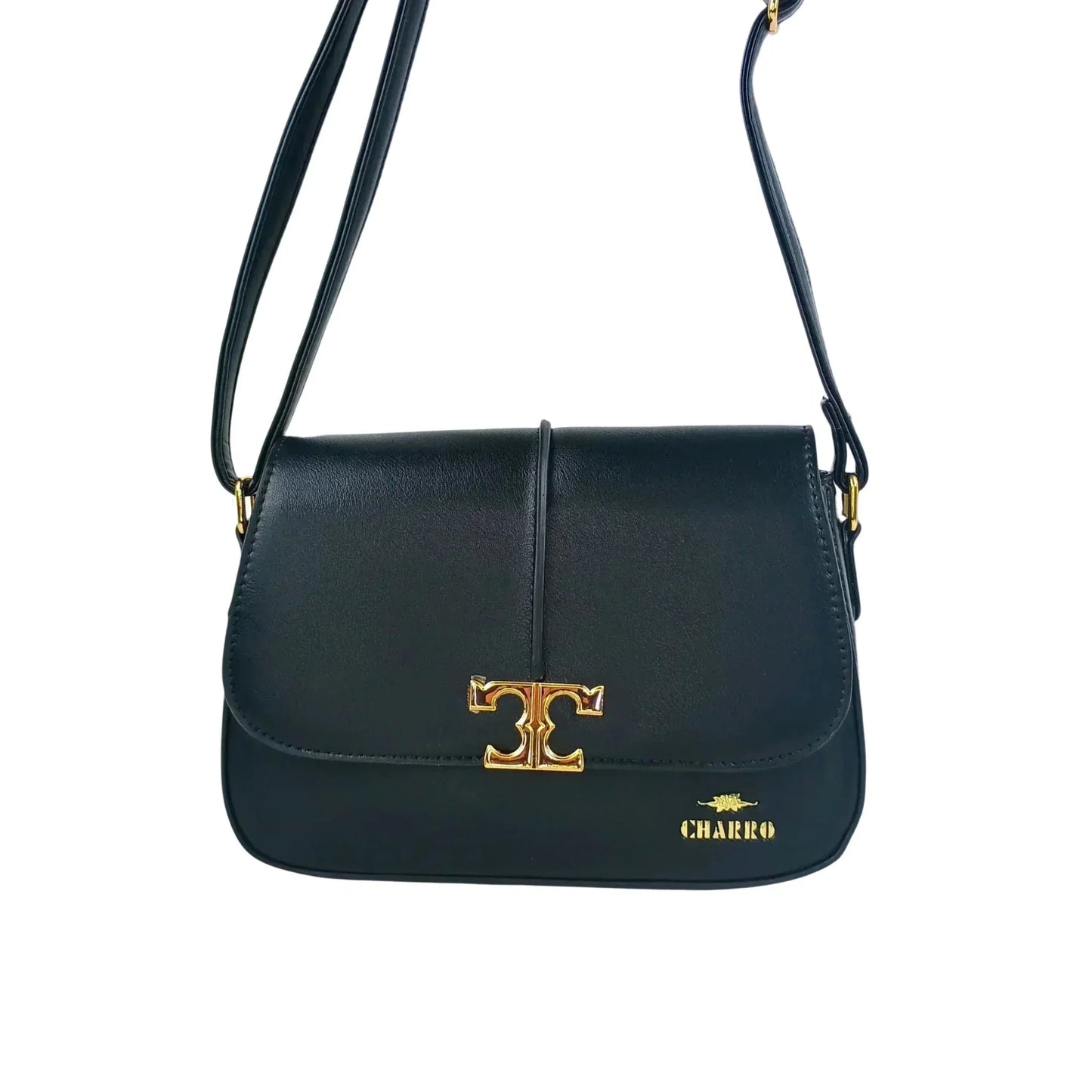 Charro Borsa a Tracolla in Ecopelle Nera con Chiusura Logo