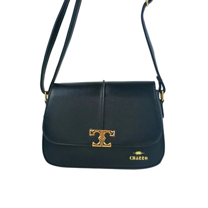 Charro Borsa a Tracolla in Ecopelle Nera con Chiusura Logo
