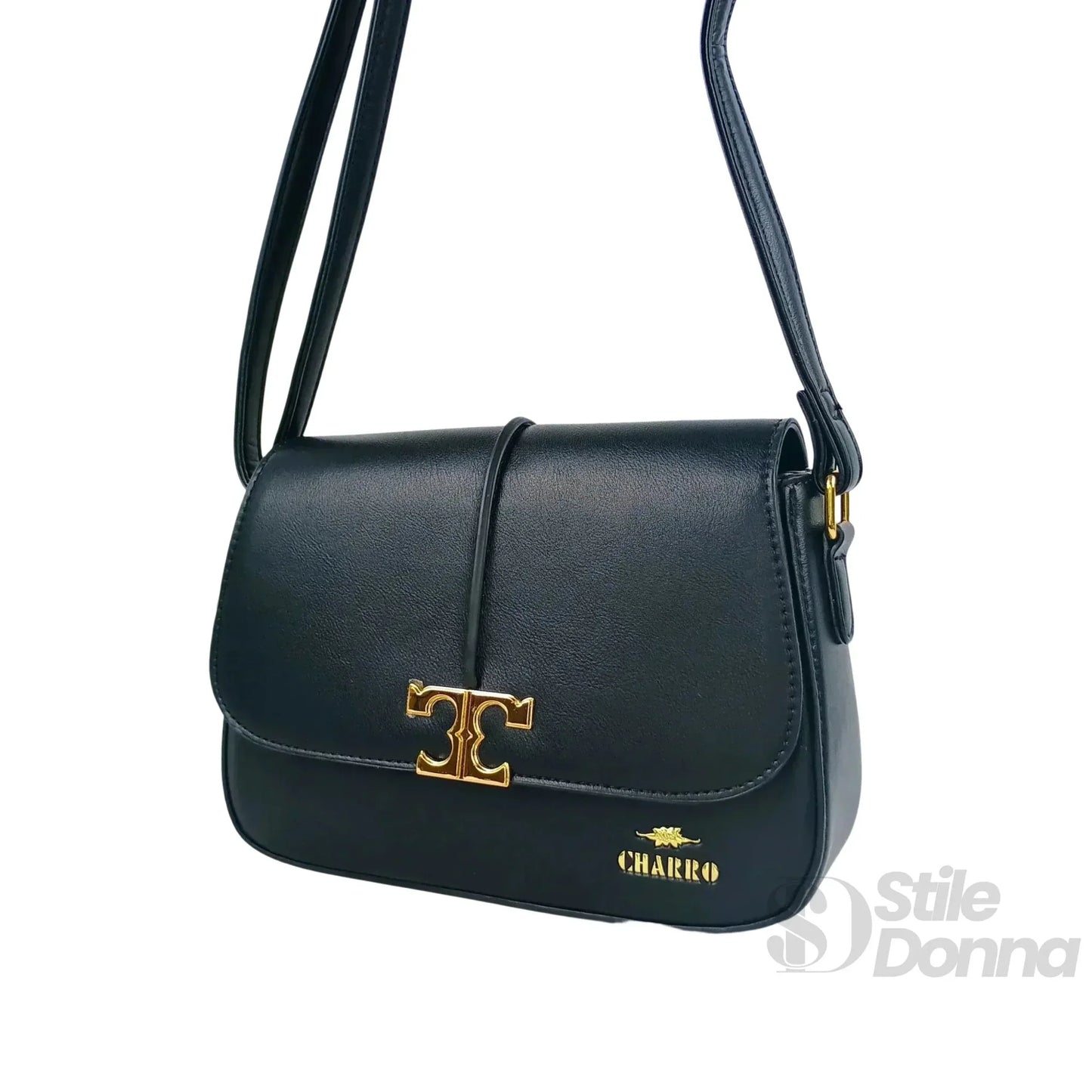 Charro Borsa a Tracolla in Ecopelle Nera con Chiusura Logo