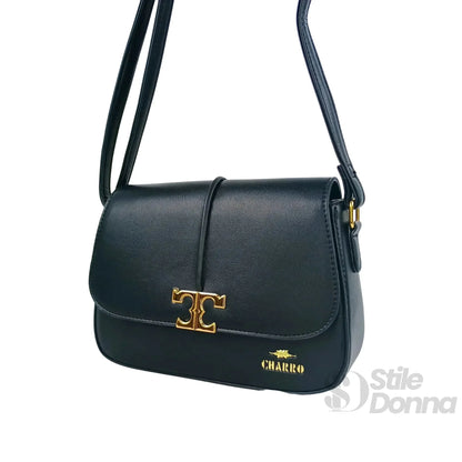 Charro Borsa a Tracolla in Ecopelle Nera con Chiusura Logo