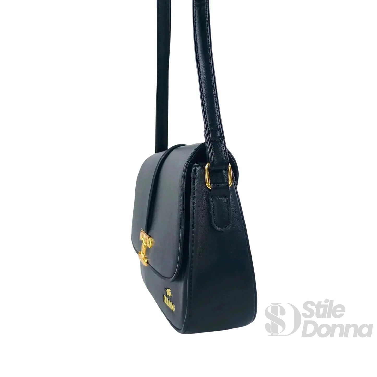 Charro Borsa a Tracolla in Ecopelle Nera con Chiusura Logo