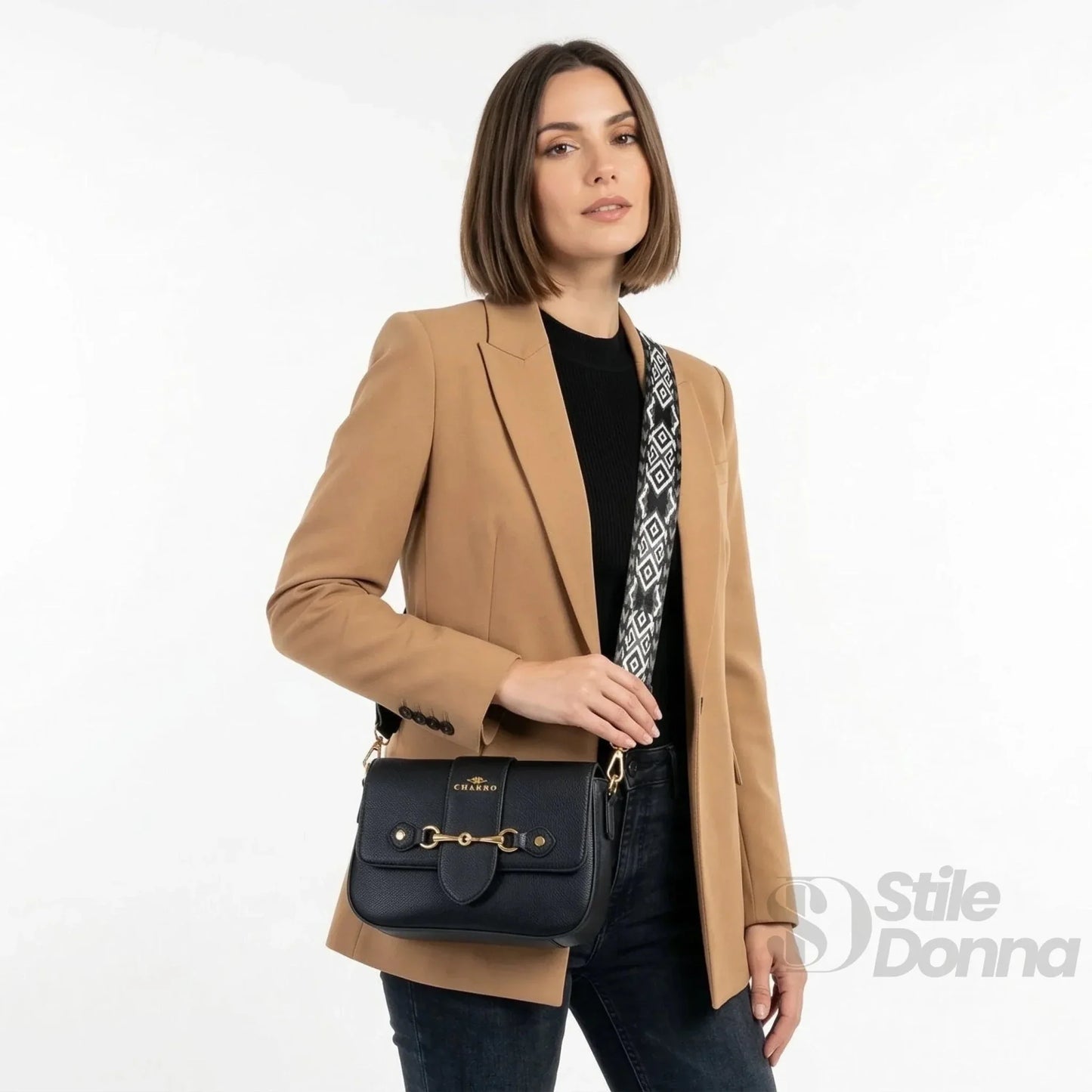 Charro Borsa a Tracolla Crossbody in Ecopelle con Finiture Dorate