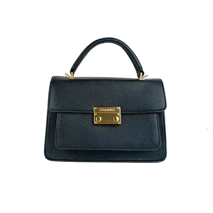 Charro Black Faux Leather Bag with Gold Metal Hardware