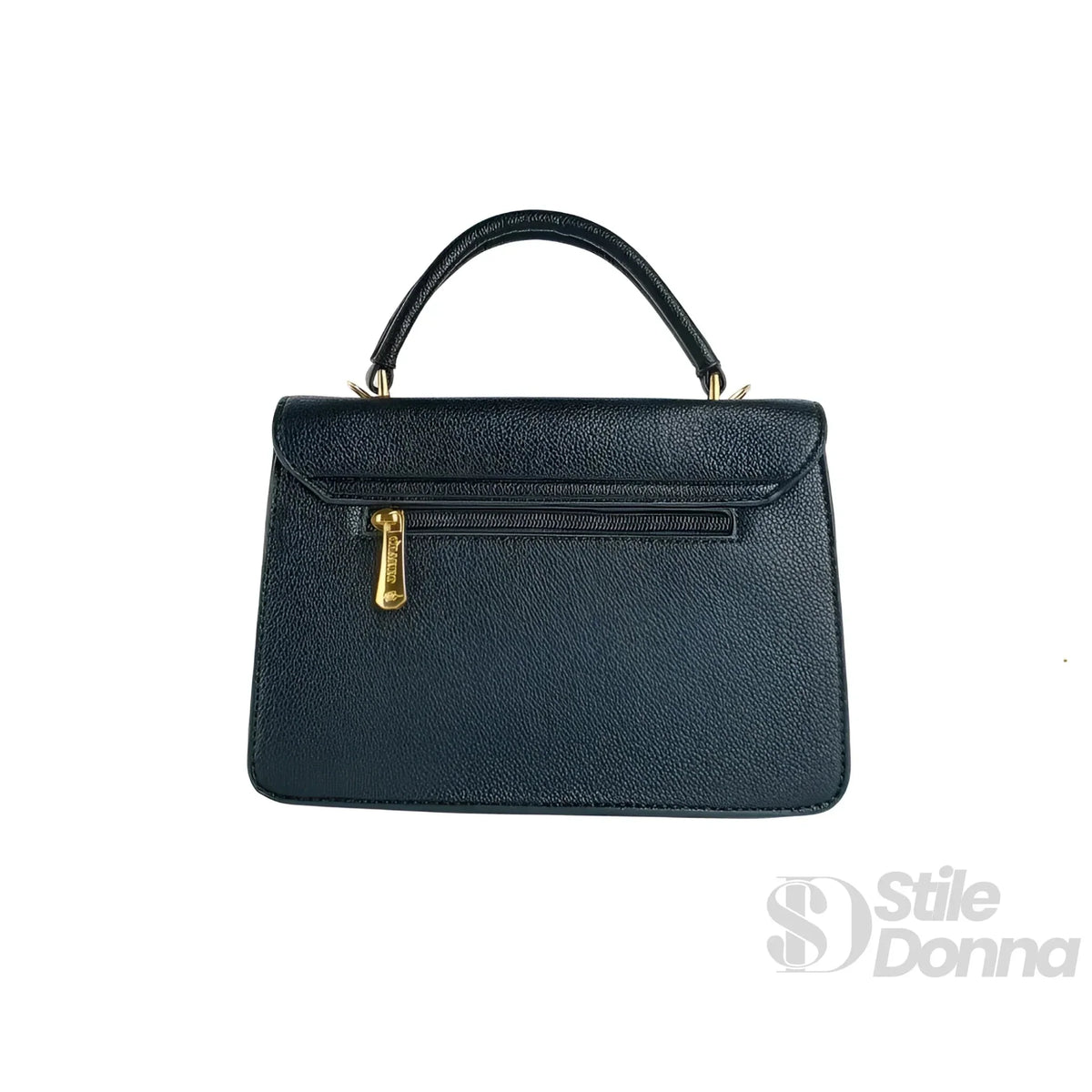 Charro Black Faux Leather Bag with Gold Metal Hardware