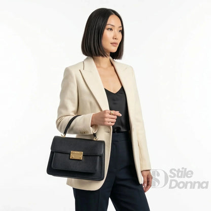 Charro Black Faux Leather Bag with Gold Metal Hardware