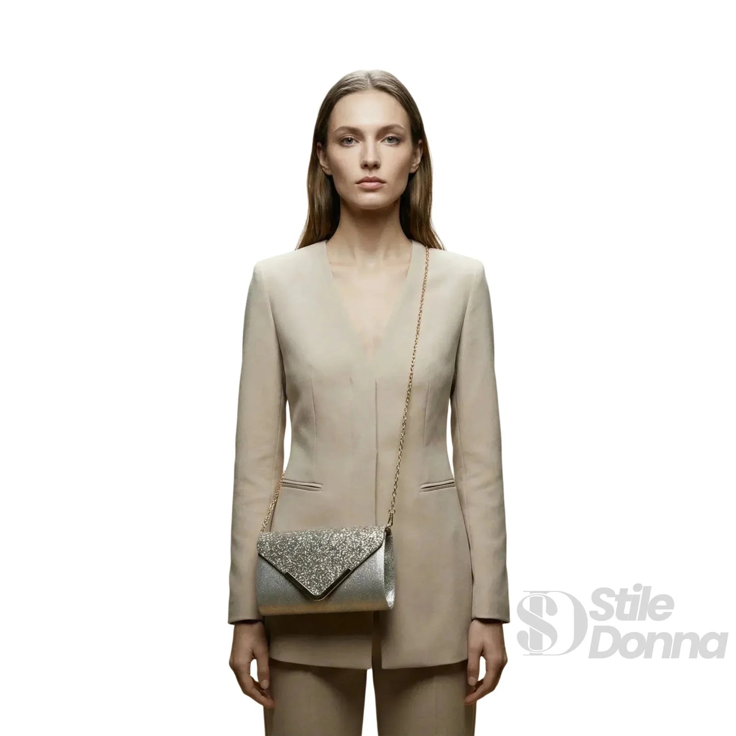 Stile Donna Bags - Clutch Busta con Strass Argento