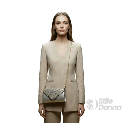 Stile Donna Bags - Clutch Busta con Strass Argento
