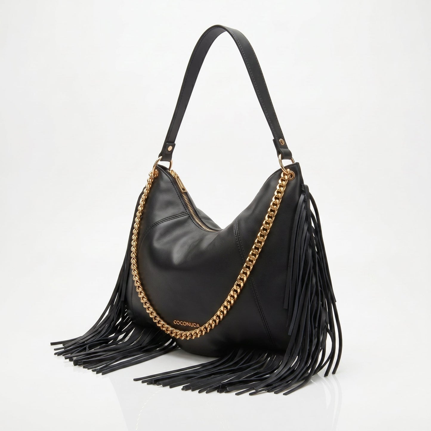 Coconuda Borsa Hobo a Tracolla con Frange e Dettagli Dorati