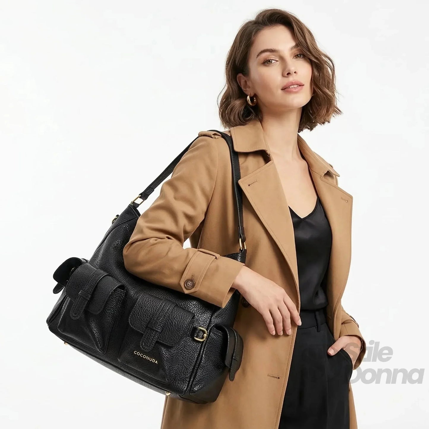Coconuda Borsa Shopper in Ecopelle Nera con Tasche Multiple