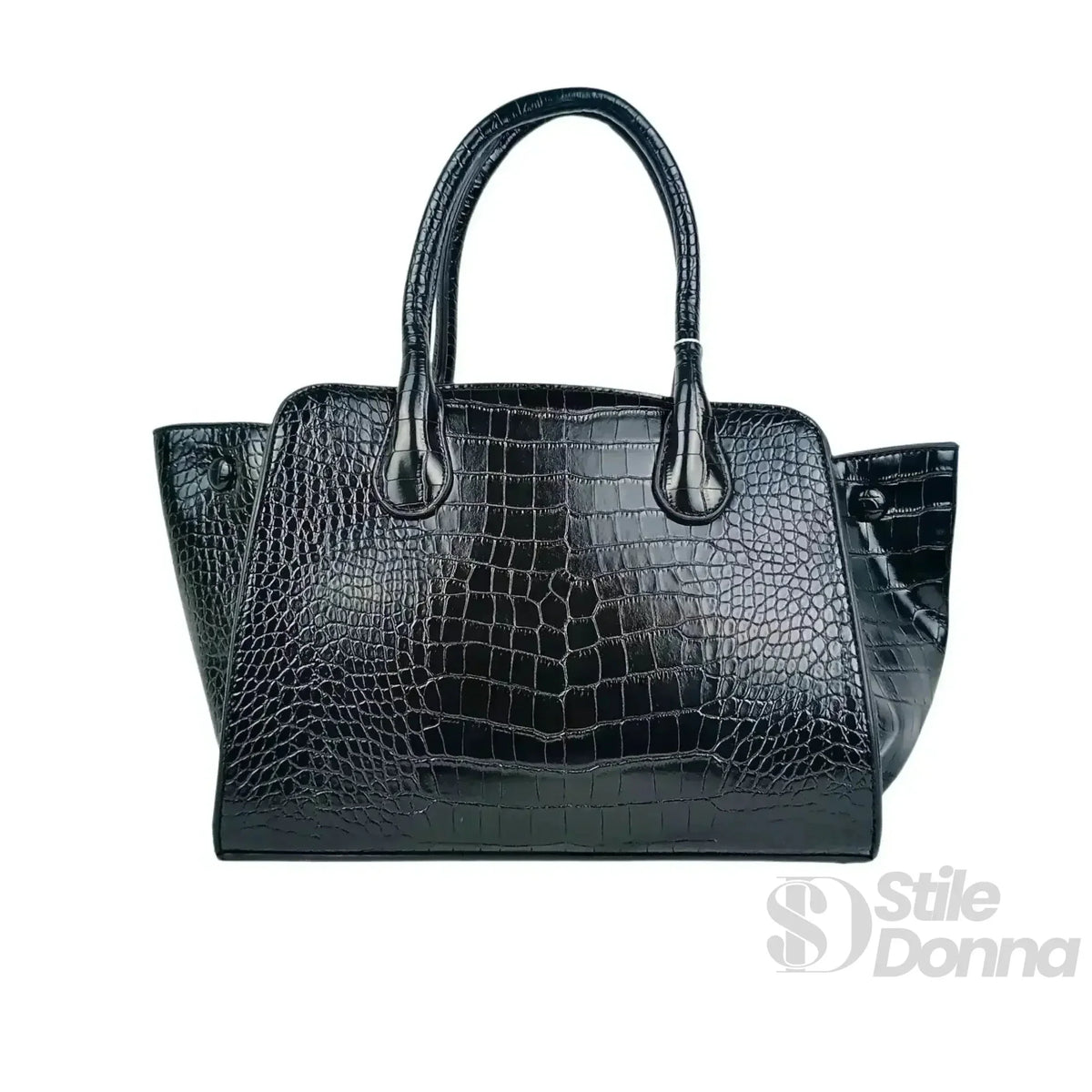 Coconuda Black Glossy Patent Leather Handbag with Handles