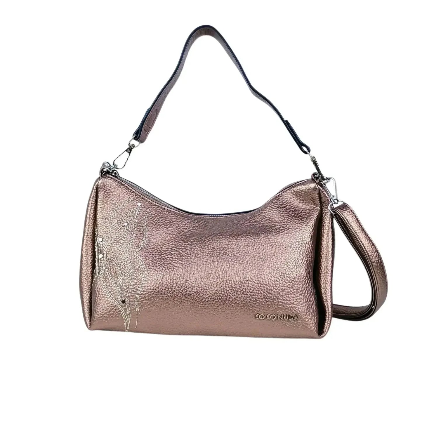 Coconuda Borsa in Ecopelle Rosa Oro Metallizzato con Perline