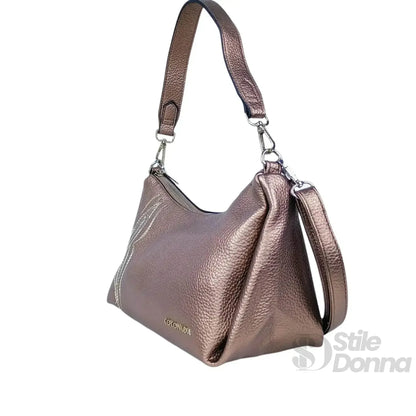 Coconuda Borsa in Ecopelle Rosa Oro Metallizzato con Perline