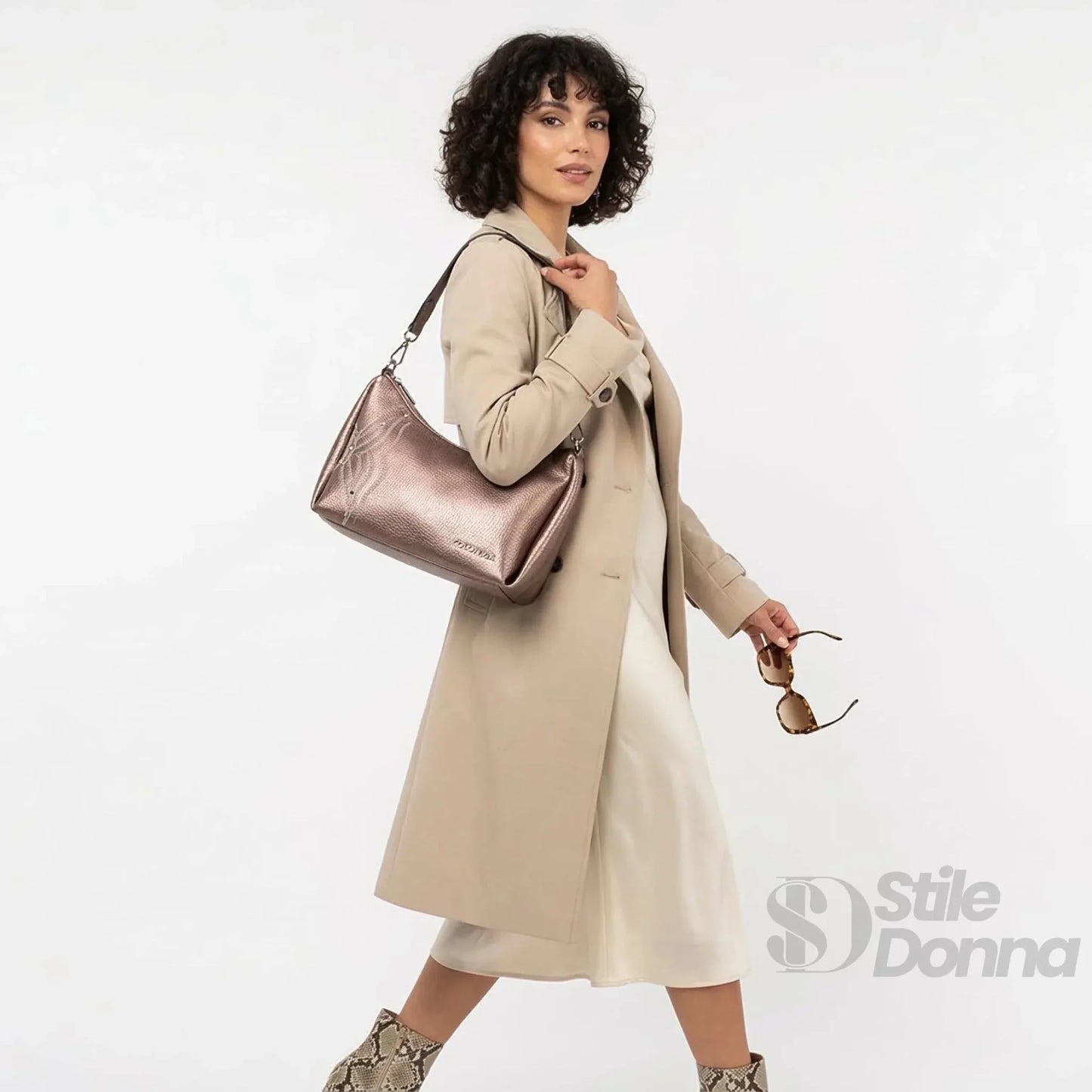 Coconuda Borsa in Ecopelle Rosa Oro Metallizzato con Perline