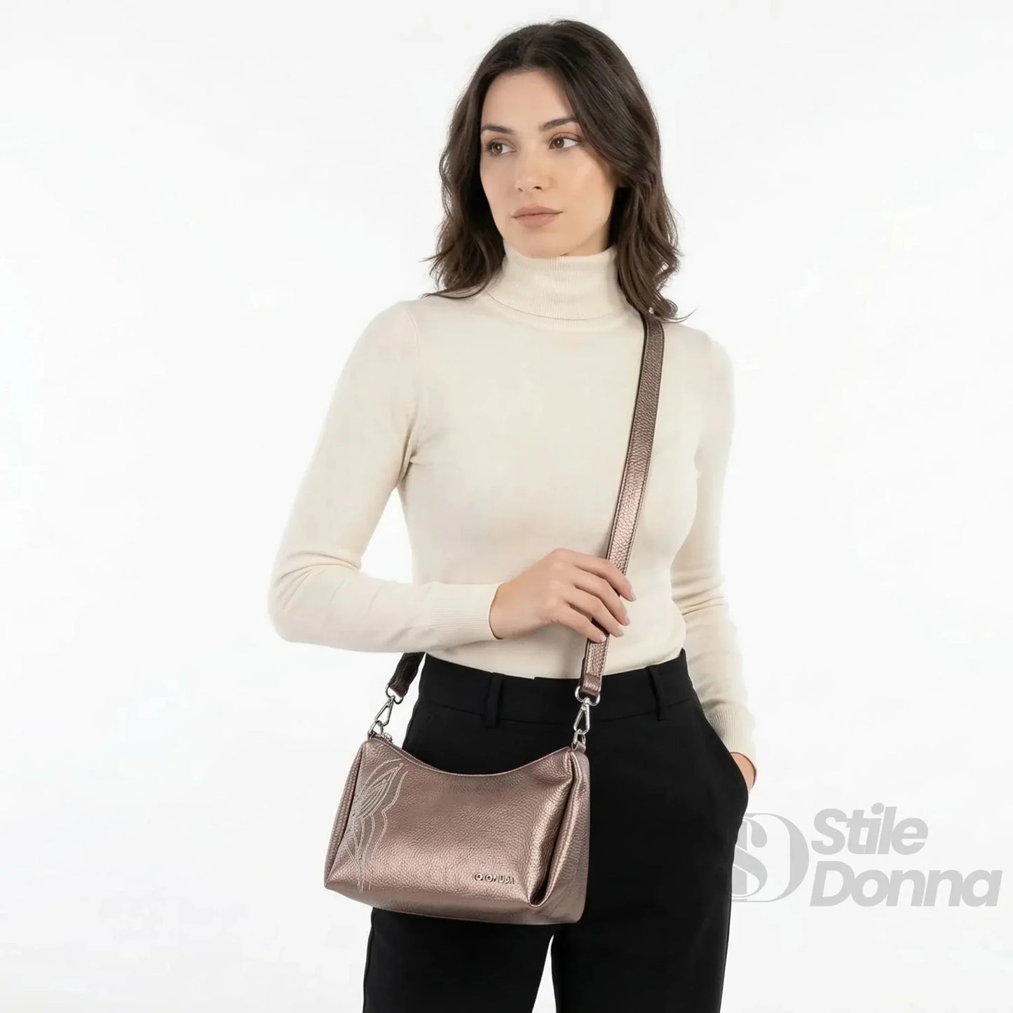 Coconuda Borsa in Ecopelle Rosa Oro Metallizzato con Perline