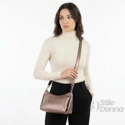Coconuda Borsa in Ecopelle Rosa Oro Metallizzato con Perline
