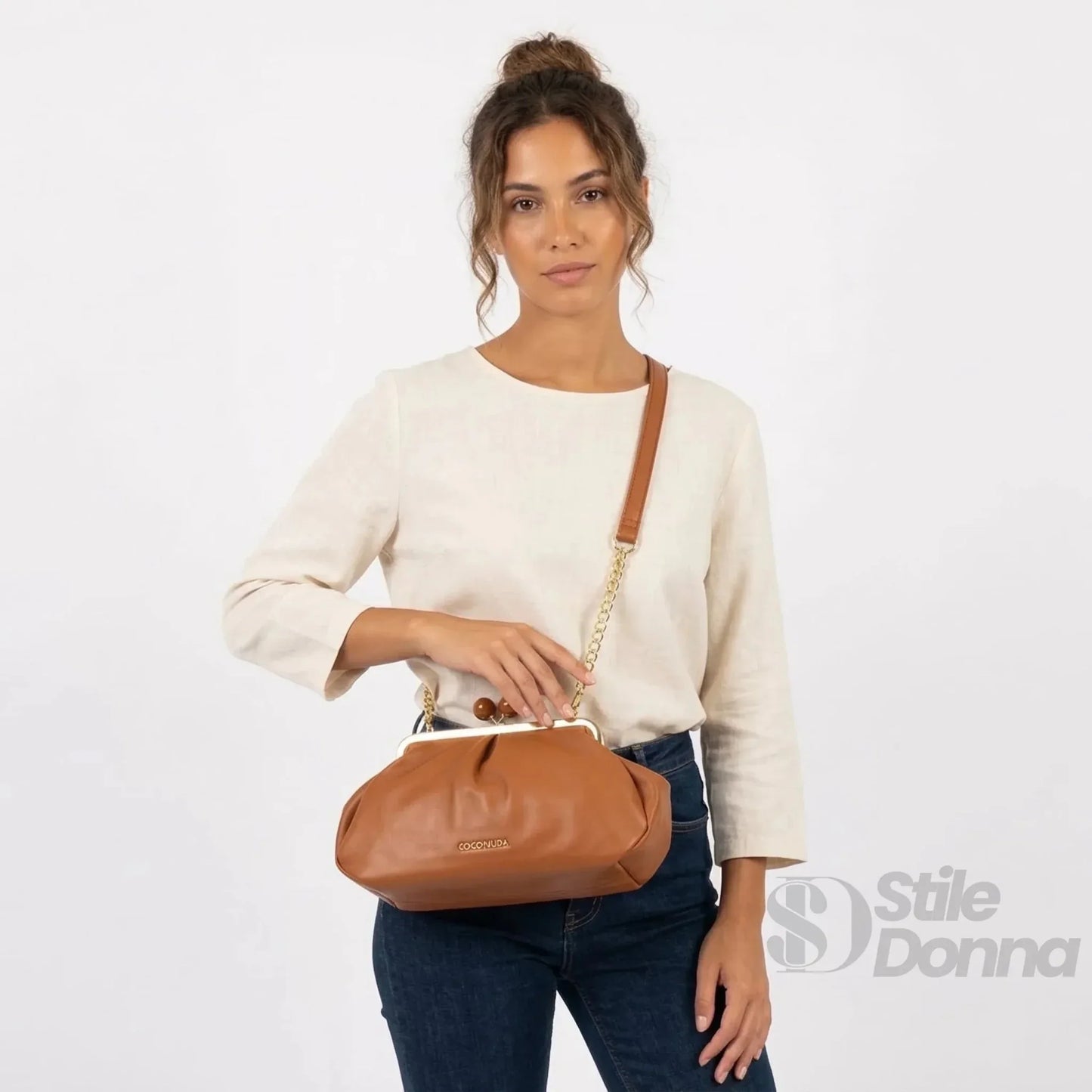 Coconuda Pochette in Ecopelle Marrone con Chiusura a Scatto e Tracolla