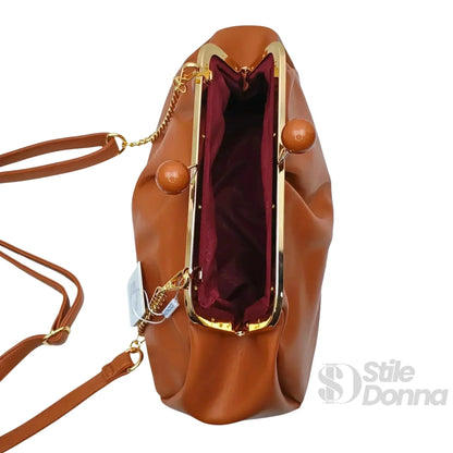 Coconuda Pochette in Ecopelle Marrone con Chiusura a Scatto e Tracolla