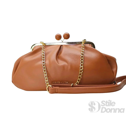 Coconuda Pochette in Ecopelle Marrone con Chiusura a Scatto e Tracolla