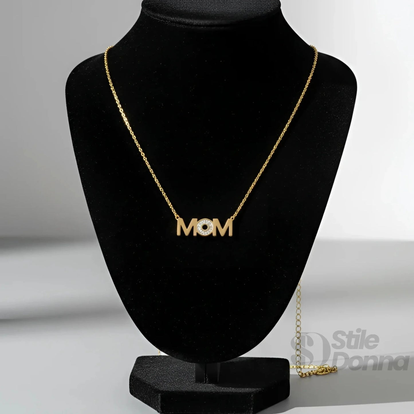 Stile Donna Bags - Collana Pendente MOM in Metallo Dorato