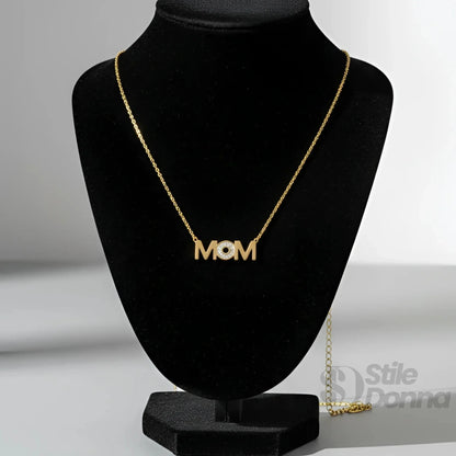 Stile Donna Bags - Collana Pendente MOM in Metallo Dorato