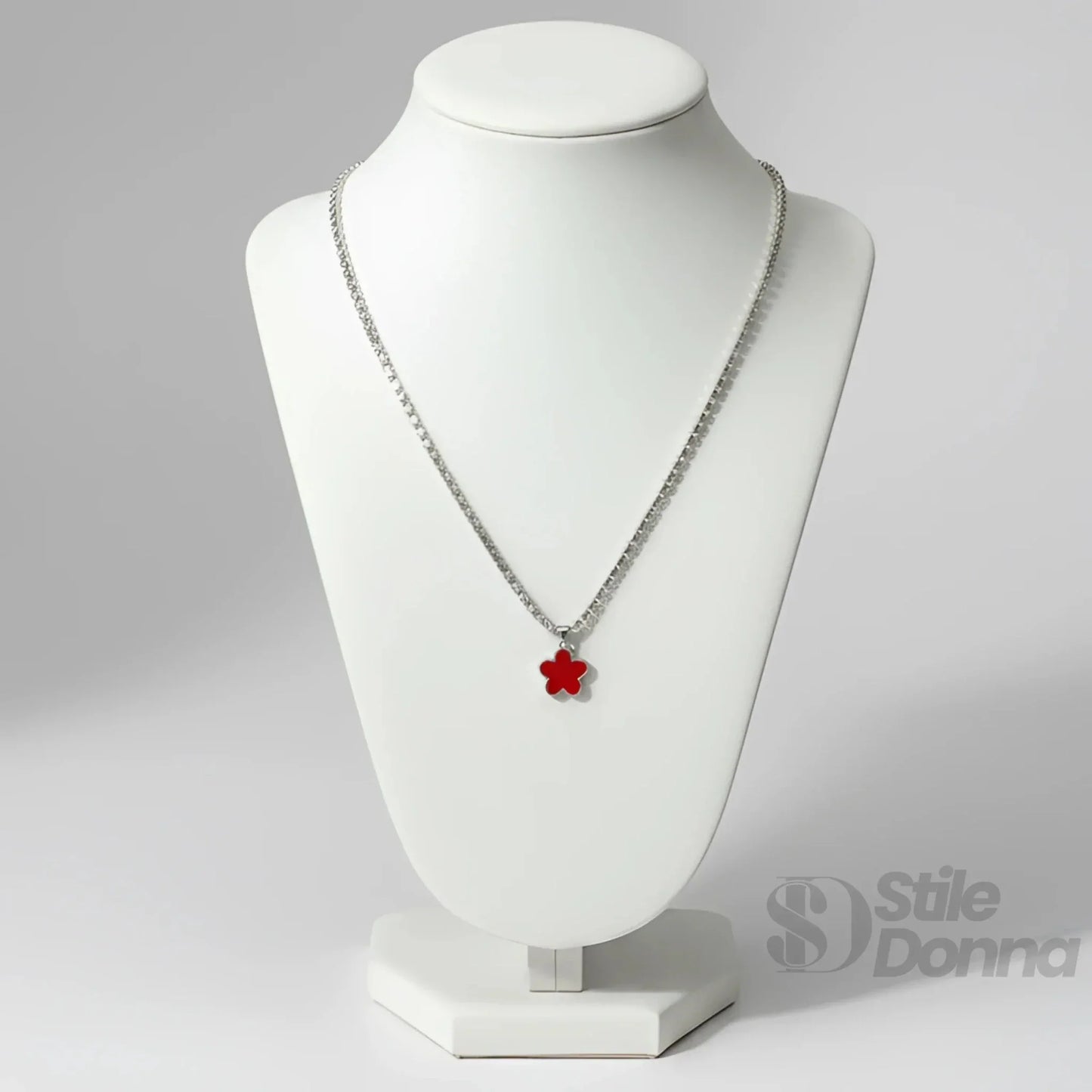 Stile Donna Bags - Collana Tennis con Quadrifoglio Rosso