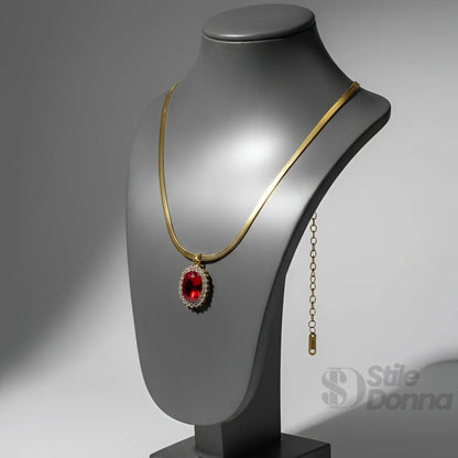 Stile Donna Bags - Collana con Ciondolo Ovale Rubino