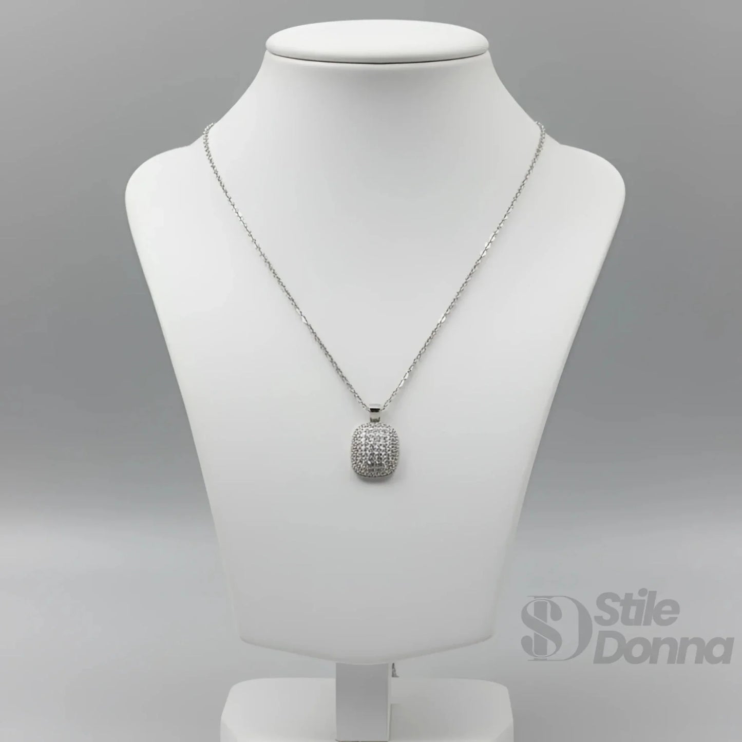 Stile Donna Bags - Collana con Pendente Rettangolare Pavé