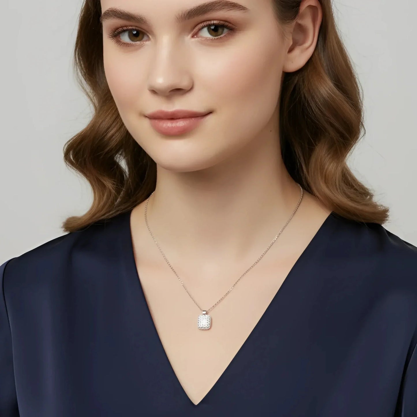 Stile Donna Bags - Collana con Pendente Rettangolare Pavé
