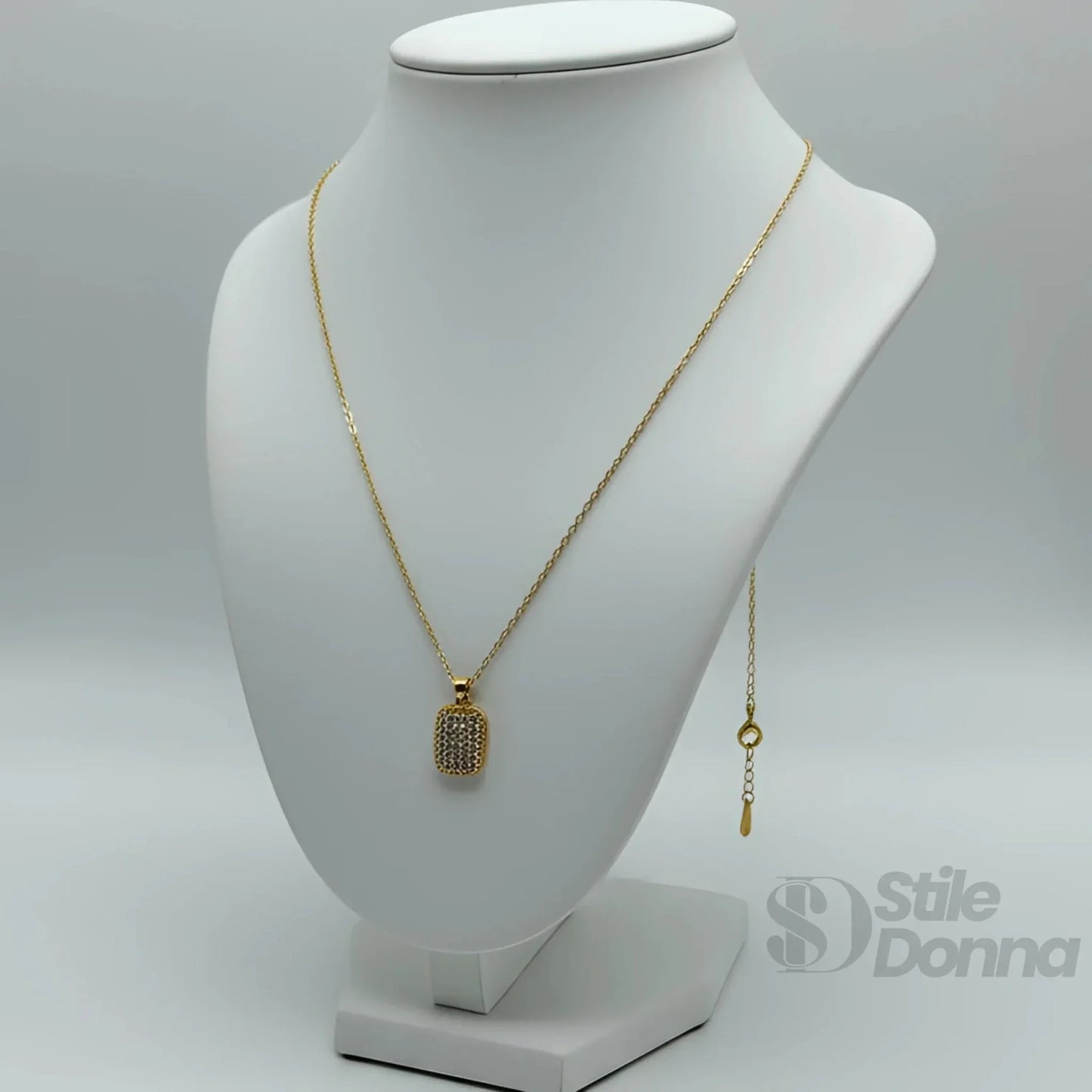 Stile Donna Bags - Collana con Pendente Rettangolare Pavé