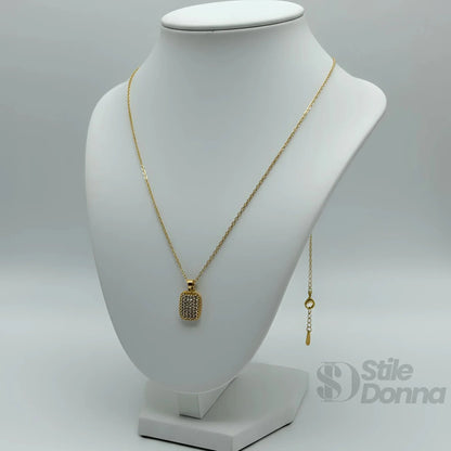Stile Donna Bags - Collana con Pendente Rettangolare Pavé