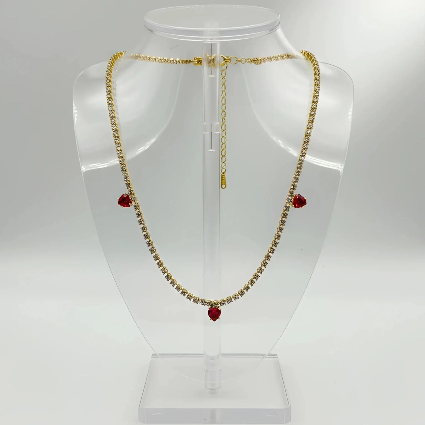 Stile Donna Bags - Collana Dorata con Ciondoli a Cuore Rosso