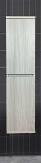 Cortina Wall-Mounted Bathroom Tall Unit with Two Doors in Ash White and Oak 112x30x35h