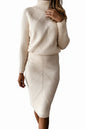 Women's Elegant Two-Piece Outfit with High-Neck Sweater and Long Skirt