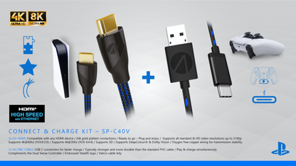 Kit Charge E Connect Stealth PS5 Controller-Ladekabel + HDMI 4K 2M Kabel