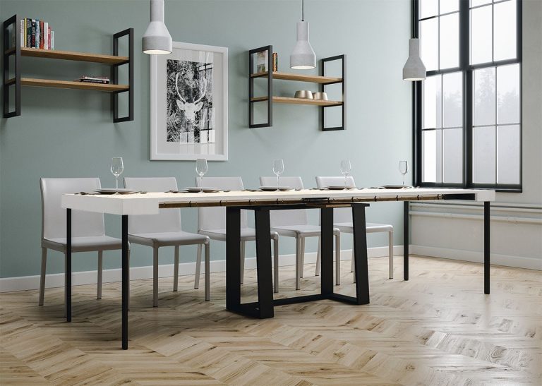 Ausziehbarer Konsolentisch Asia 90x40/288 cm mit anthrazitfarbenem Gestell