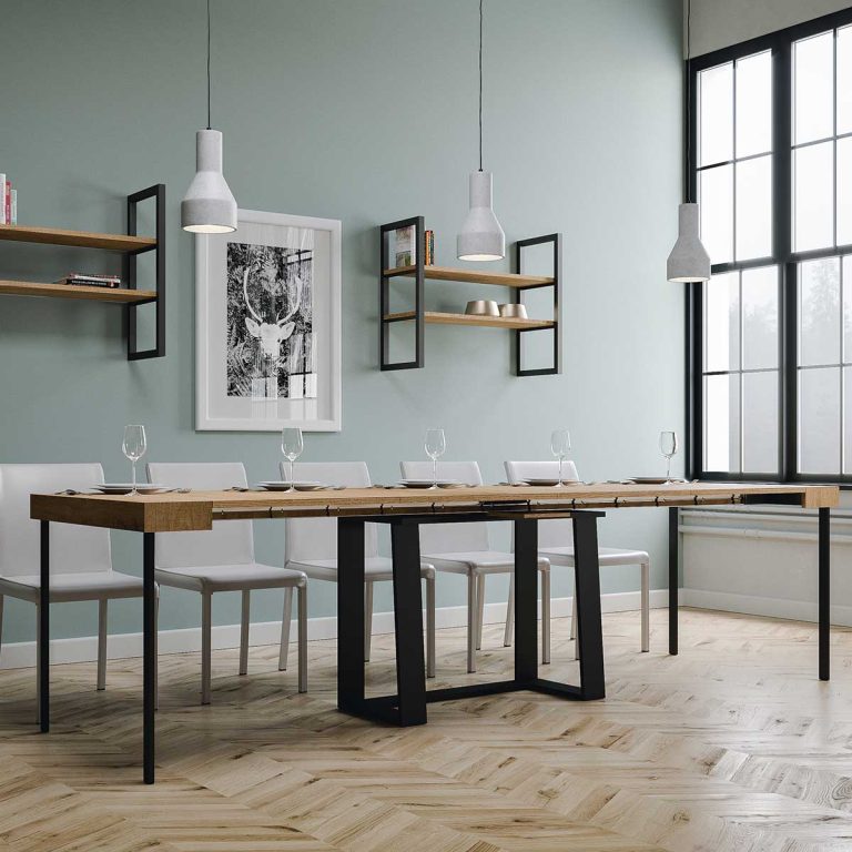 Ausziehbarer Konsolentisch Asia 90x40/288 cm mit anthrazitfarbenem Gestell