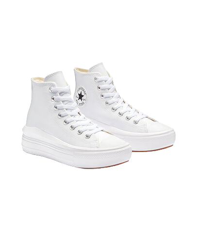 Converse scarpa sneakers alta da donna in pelle con zeppa Chuck Taylor Star Move A04295C bianco