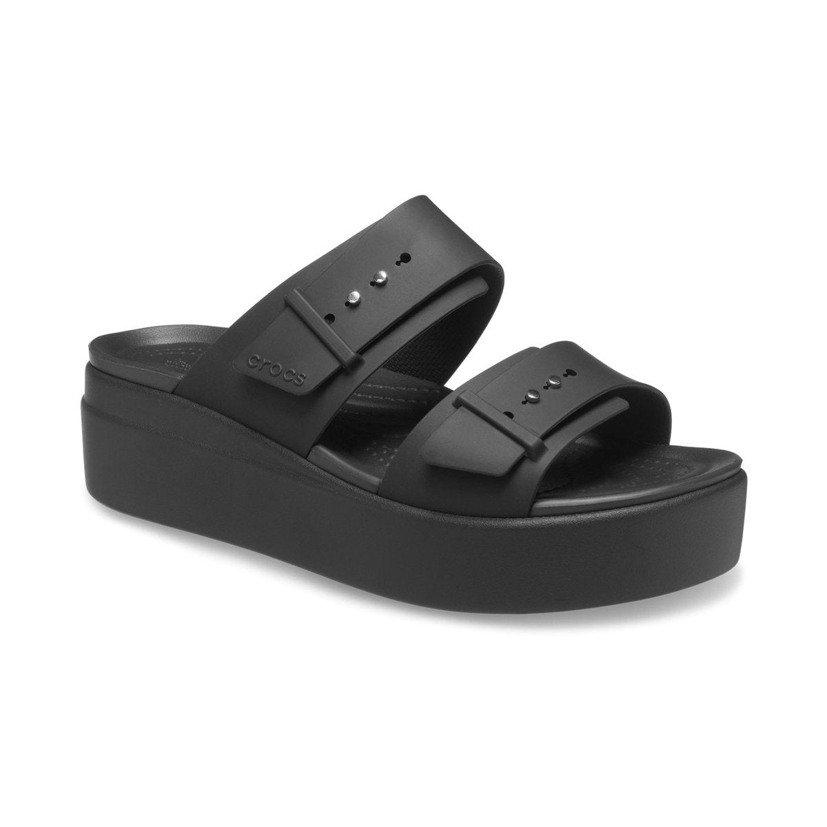 Crocs sandalo da donna con zeppa Brooklyn Buckle Low Wedge 207431-001 nero