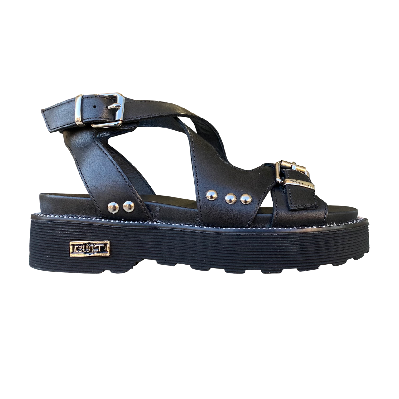 Cult sandalo alla caviglia da donna con fasce incrociate e due fibbia Ziggy 4472 nero
