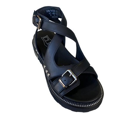 Cult sandalo alla caviglia da donna con fasce incrociate e due fibbia Ziggy 4472 nero