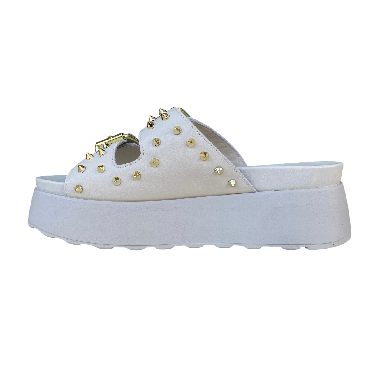 Cult sandalo con due fasce da donna e con borchie oro Janis 3863 bianco spento