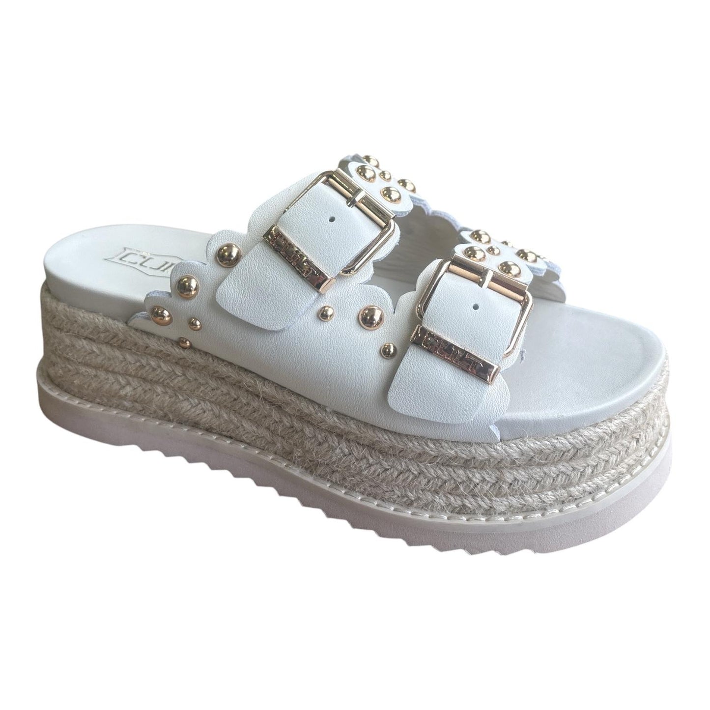 Cult Doja 4735 Sandalo Donna Bianco Oro Zeppa Corda - CLW473501